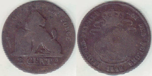 1842 Belgium 2 Centimes A003783